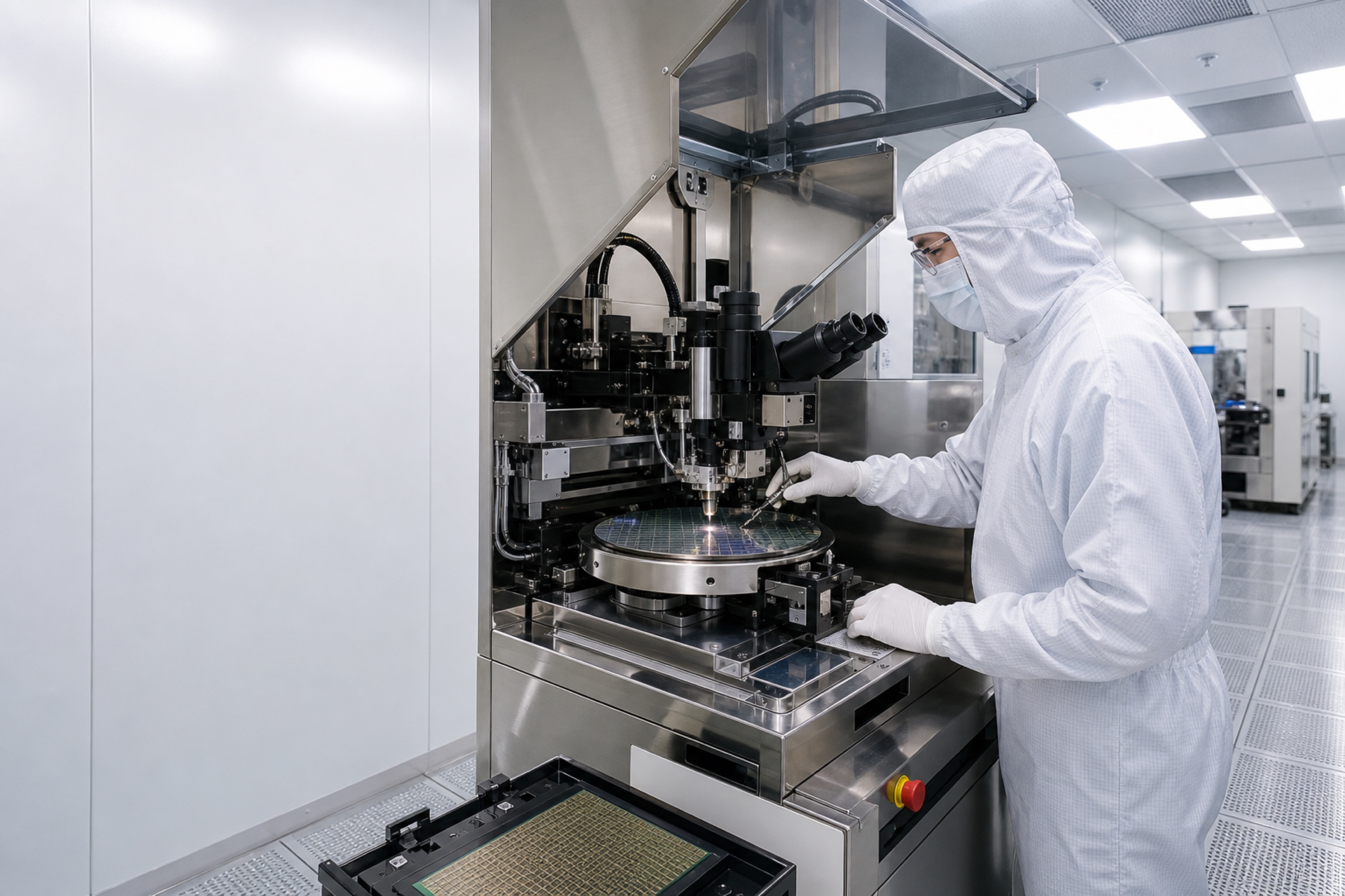 Engineer working on a semiconductor wafer